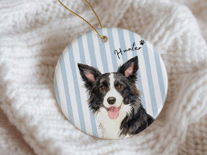 Personalized Pet Memorial Watercolor Ornament from Photo + Name Striped Dog & Cat Ornament, Personalized Pet Remembrance Gift Loss