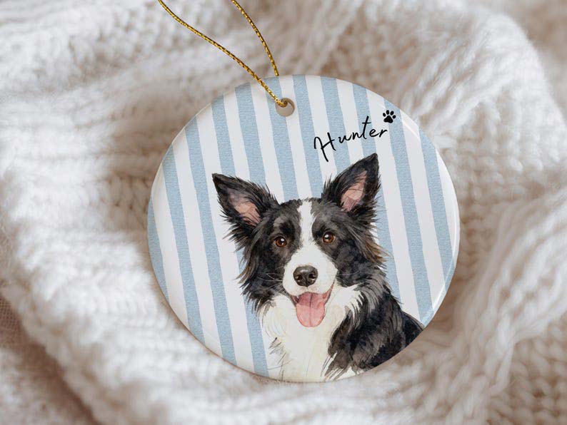 Personalized Pet Memorial Watercolor Ornament from Photo + Name Striped Dog & Cat Ornament, Personalized Pet Remembrance Gift Loss