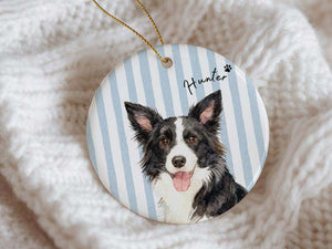 Personalized Pet Memorial Watercolor Ornament from Photo + Name Striped Dog & Cat Ornament, Personalized Pet Remembrance Gift Loss