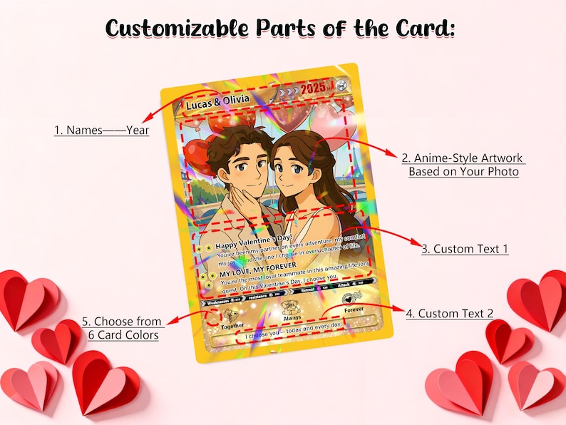 Personalized Pokemon Valentine s Day Card, Custom Anime Photo Card, Valentine Gift, Game Couple Card, Gift for Game Couples,Gift for Him/Her