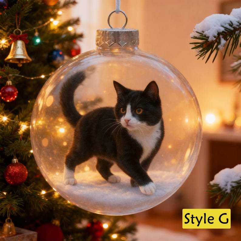 Personalized 2D/3D Animals Xmas Acrylic Ornaments-Cat/Fox/Deer/Cow/Bunny/Bear/Squirrel,Christmas Balls with Snow Scene,Christmas Tree Decor