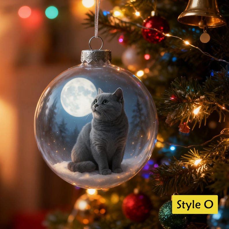 Personalized 2D/3D Animals Xmas Acrylic Ornaments-Cat/Fox/Deer/Cow/Bunny/Bear/Squirrel,Christmas Balls with Snow Scene,Christmas Tree Decor