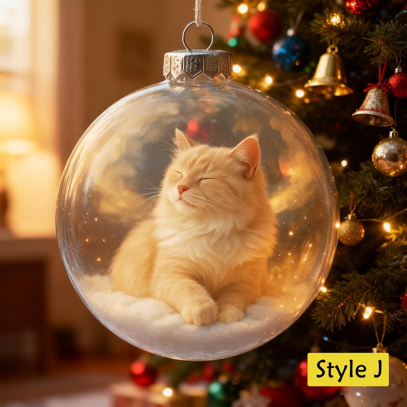 Personalized 2D/3D Animals Xmas Acrylic Ornaments-Cat/Fox/Deer/Cow/Bunny/Bear/Squirrel,Christmas Balls with Snow Scene,Christmas Tree Decor