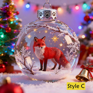Personalized 2D/3D Animals Xmas Acrylic Ornaments-Cat/Fox/Deer/Cow/Bunny/Bear/Squirrel,Christmas Balls with Snow Scene,Christmas Tree Decor