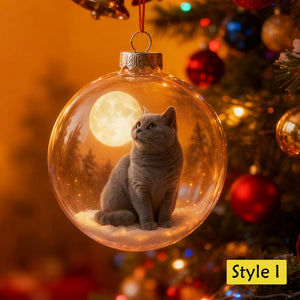 Personalized 2D/3D Animals Xmas Acrylic Ornaments-Cat/Fox/Deer/Cow/Bunny/Bear/Squirrel,Christmas Balls with Snow Scene,Christmas Tree Decor