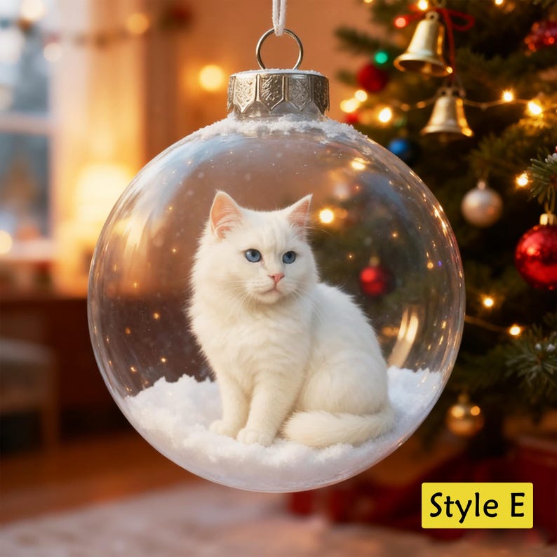 Personalized 2D/3D Animals Xmas Acrylic Ornaments-Cat/Fox/Deer/Cow/Bunny/Bear/Squirrel,Christmas Balls with Snow Scene,Christmas Tree Decor