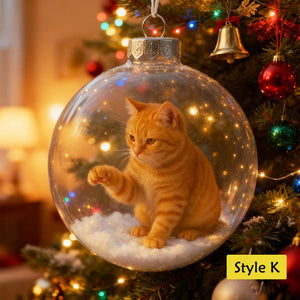 Personalized 2D/3D Animals Xmas Acrylic Ornaments-Cat/Fox/Deer/Cow/Bunny/Bear/Squirrel,Christmas Balls with Snow Scene,Christmas Tree Decor