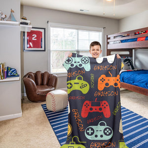 Personalized Gaming Blanket | Gift for Gamers | Teen Boy Gift | Customized Gift for Him | Blanket Gift for Kids | Name Blanket Gift