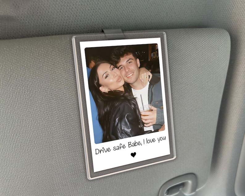 Custom Couple Photo Car Visor Clip, Drive Safe I Love You Sun Visor, Valentines Day Gift For Him, Personalized Gifts for Boyfriend Husband