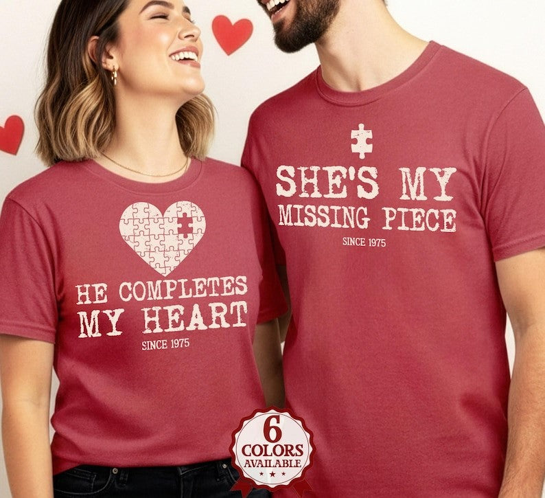 Couple Valentine Shirt, Matching Puzzle Heart Tshirt, Valentines Couples Gift, Funny Valentine Tees