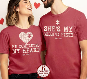 Couple Valentine Shirt, Matching Puzzle Heart Tshirt, Valentines Couples Gift, Funny Valentine Tees