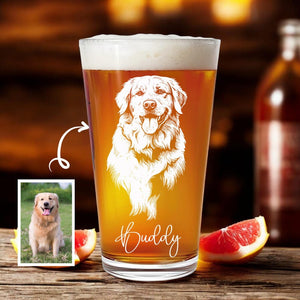 Personalized Dog Portrait Pint Glass, Custom Engraved Pet Keepsake, Dog Lover Gift, Dog Memorial, Custom Pet Name Glass