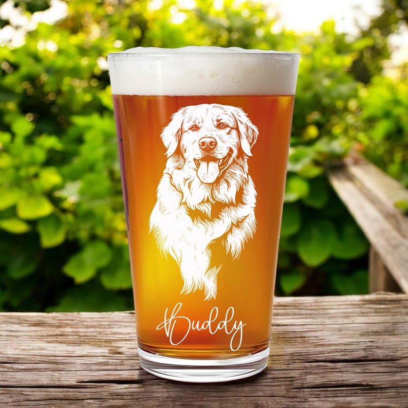 Personalized Dog Portrait Pint Glass, Custom Engraved Pet Keepsake, Dog Lover Gift, Dog Memorial, Custom Pet Name Glass