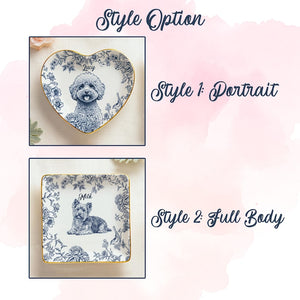 Custom Pet Portrait Jewelry Dish Toile De Jouy Ceramic Dish, Custom Dog Cat Jewelry Dish, Personalized Dog Cat Portrait Ceramic Christmas