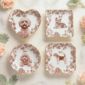 Custom Pet Portrait Jewelry Dish Toile De Jouy Ceramic Dish, Custom Dog Cat Jewelry Dish, Personalized Dog Cat Portrait Ceramic Christmas