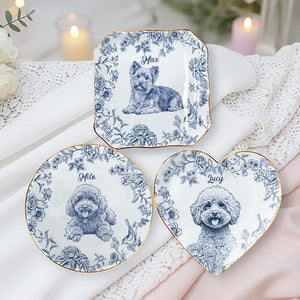 Custom Pet Portrait Jewelry Dish Toile De Jouy Ceramic Dish, Custom Dog Cat Jewelry Dish, Personalized Dog Cat Portrait Ceramic Christmas