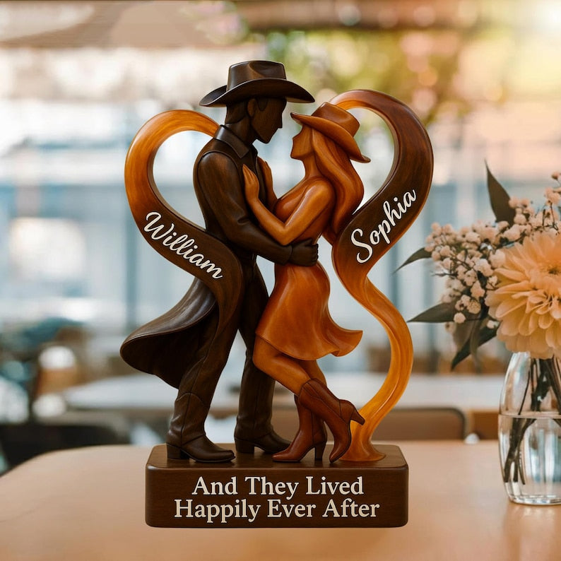 Personalized Cowboy Cowgirl Couple Happily Ever After 2D Flat Acrylic Plaque, Custom Cowgirl Plaque, Wedding Anniversary Gift For Couples