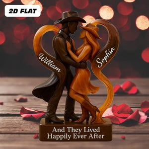 Personalized Cowboy Cowgirl Couple Happily Ever After 2D Flat Acrylic Plaque, Custom Cowgirl Plaque, Wedding Anniversary Gift For Couples