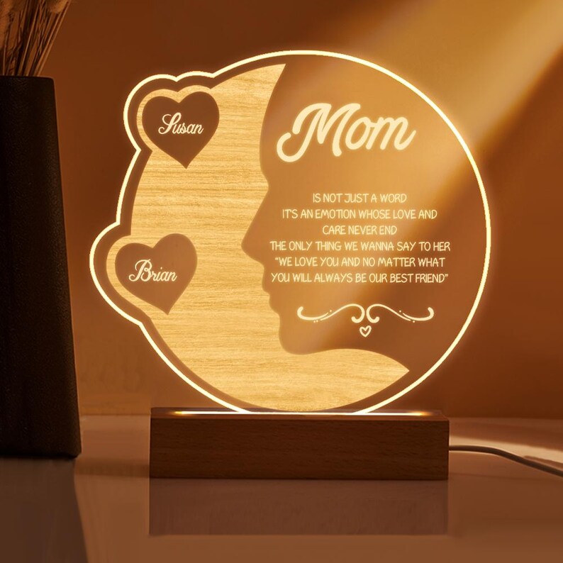 Personalized Mom Gift From Kids Custom Name Lamp, We Love You Mom Quote Night Light, Mothers Day Birthday Sentimental Plaque For Mother Sign
