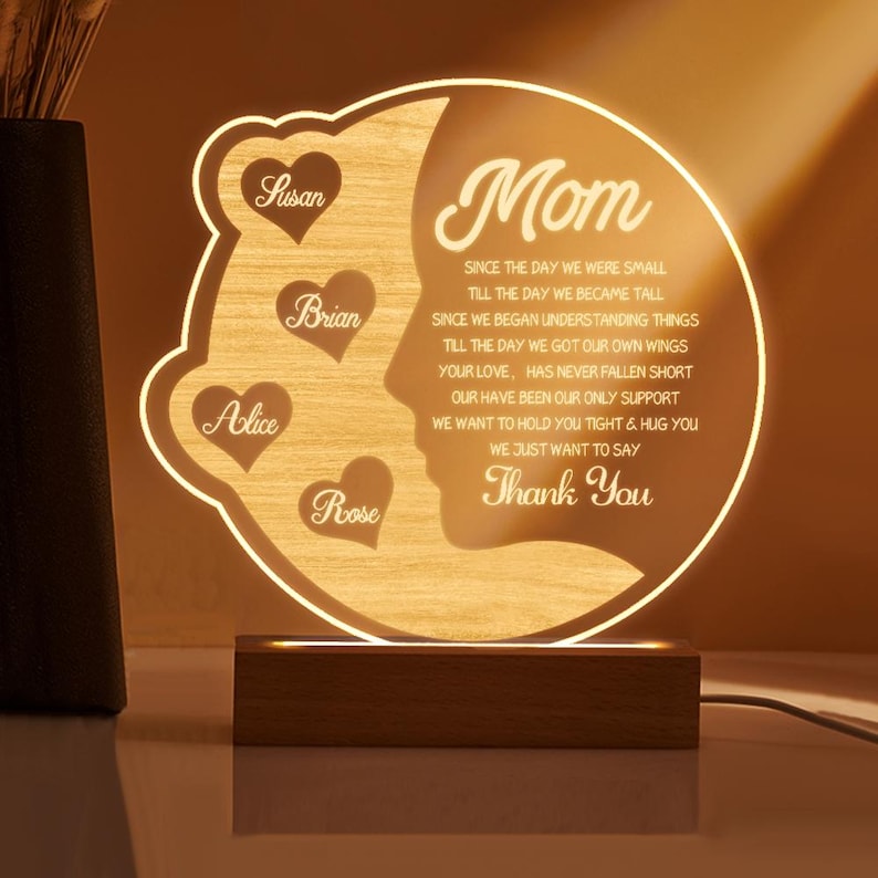 Personalized Mom Gift From Kids Custom Name Lamp, We Love You Mom Quote Night Light, Mothers Day Birthday Sentimental Plaque For Mother Sign
