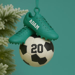 Personalized Soccer 2 Sided Acrylic Ornament,Custom Name & Jersey Number,Sports Gift for Boy,Soccer Ball - Cleats Christmas,Team Player Gift