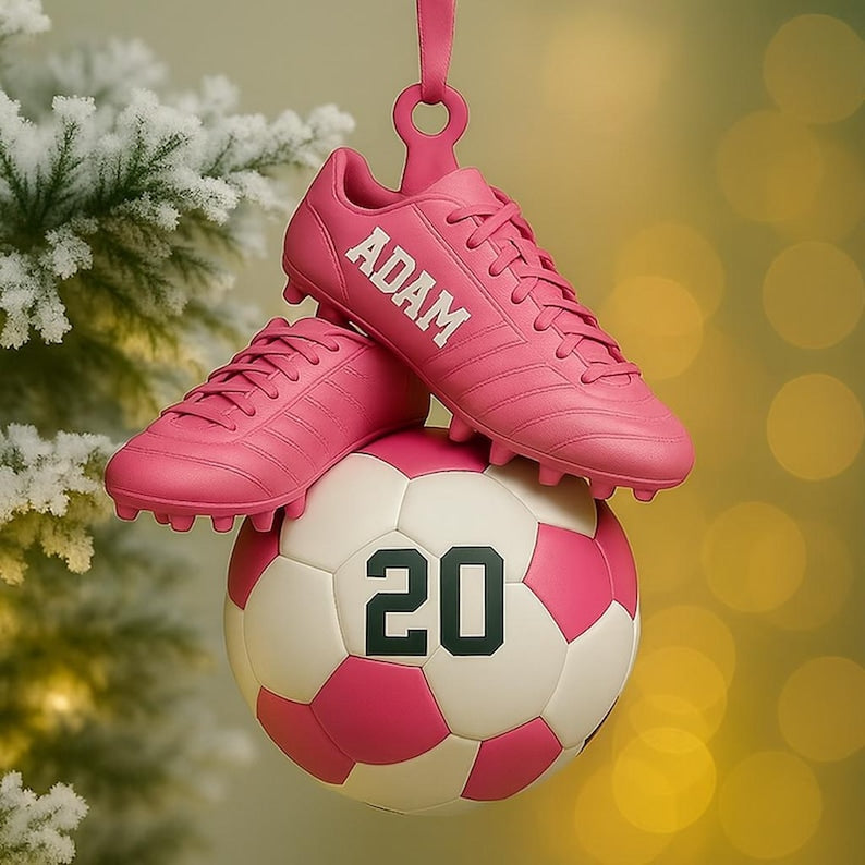 Personalized Soccer 2 Sided Acrylic Ornament,Custom Name & Jersey Number,Sports Gift for Boy,Soccer Ball - Cleats Christmas,Team Player Gift