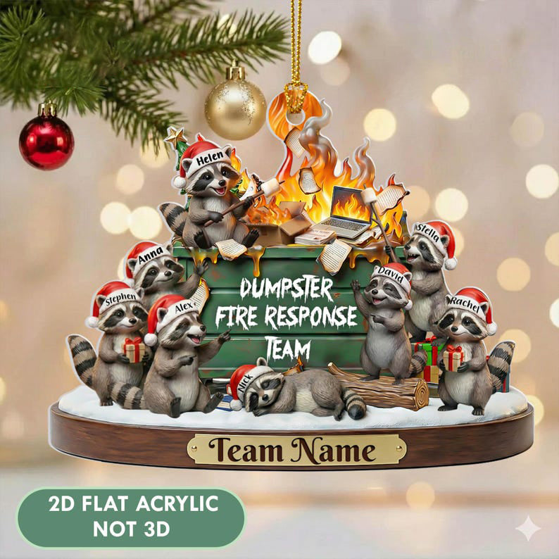 Funny Dumpster Fire Funny Raccoon Christmas Ornament, Funny Personalized Gift for Coworker, Raccoon Ornament,Office Humor Decor Work Bestie