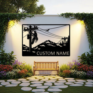 Lineman Power Metal Wall Art, Electrician Metal Wall Art, Lineman Power Pole Sign, Custom Name Metal Art, Utility Worker Gift, Outdoor Sign