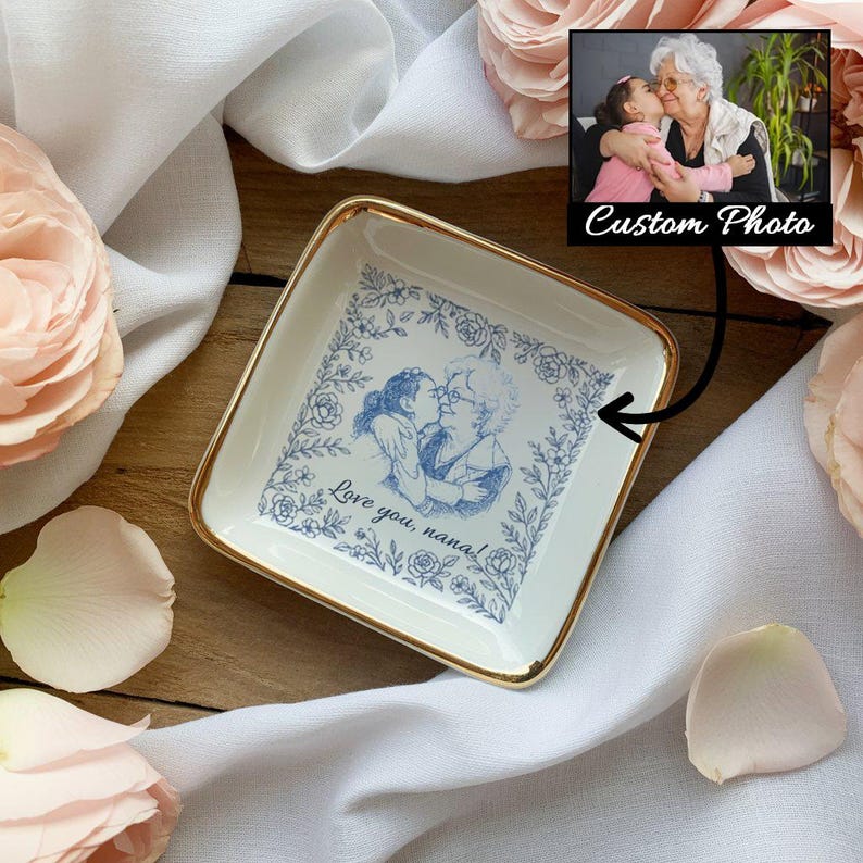 Custom Mom Nana Jewelry Dish, Family Photo Ring Dish , Personalized Portrait Ceramic Christmas , Mom Photo Gift, Family Lover Gift