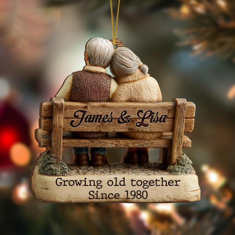 Personalized Christmas Gift For Couple, Growing Old Together Wooden Ornament, Anniversary Gift For Him, Gift For Parents, Grandparents Gift