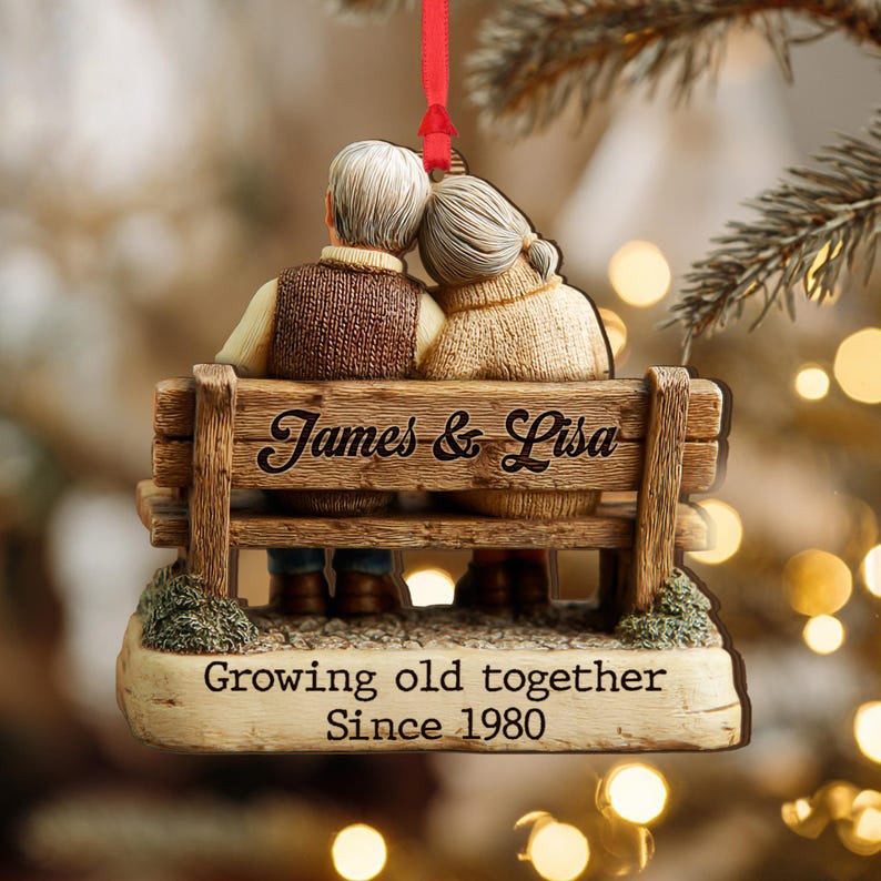 Personalized Christmas Gift For Couple, Growing Old Together Wooden Ornament, Anniversary Gift For Him, Gift For Parents, Grandparents Gift