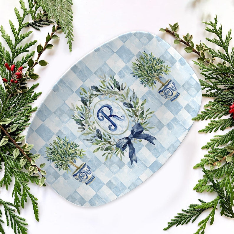 Personalized Platter, Custom Serving Plate, Monogram, Wedding Gift, Family Name Portrait Plate New Home Gift for Newlyweds Chinoiserie Style