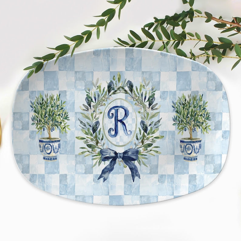 Personalized Platter, Custom Serving Plate, Monogram, Wedding Gift, Family Name Portrait Plate New Home Gift for Newlyweds Chinoiserie Style