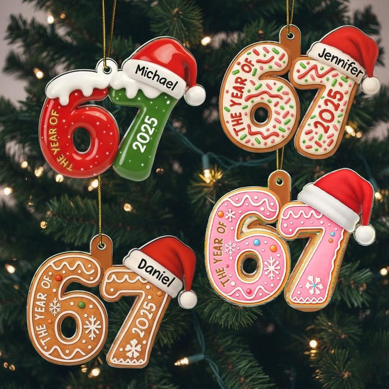 2D Funny Slang 67 Six Seven 2025 Slang Christmas Ornament, Funny Gift For Teen, Grandkid, Gen Alpha, Personalized 67 Gingerbread Ornament