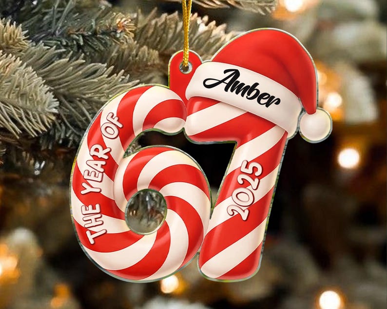 2D Funny Slang 67 Six Seven 2025 Slang Christmas Ornament, Funny Gift For Teen, Grandkid, Gen Alpha, Personalized 67 Gingerbread Ornament