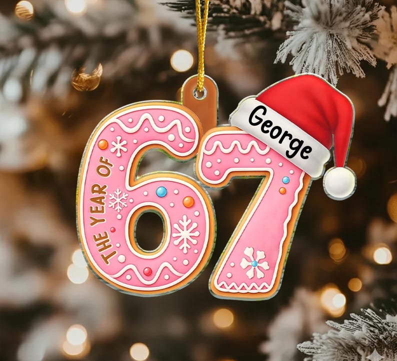 2D Funny Slang 67 Six Seven 2025 Slang Christmas Ornament, Funny Gift For Teen, Grandkid, Gen Alpha, Personalized 67 Gingerbread Ornament