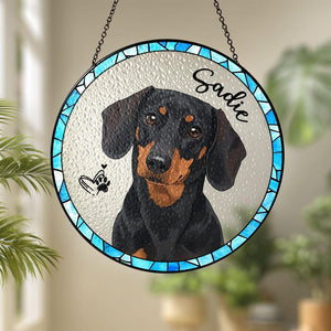 Personalized Hand-Painted Pet Portrait From Photos Stained Glass Suncatcher, Family Image with Pet, Cat Memorial Gift, Custom Dog Photo