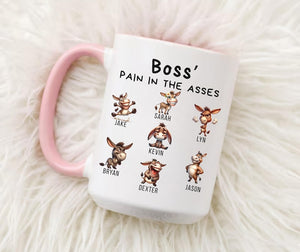 Funny Boss Gift, Boss Pain In The Asses Mug, Personalized Team Mug with Names, Office Humor Cup, Work Team Gift, Coworker Christmas Gift