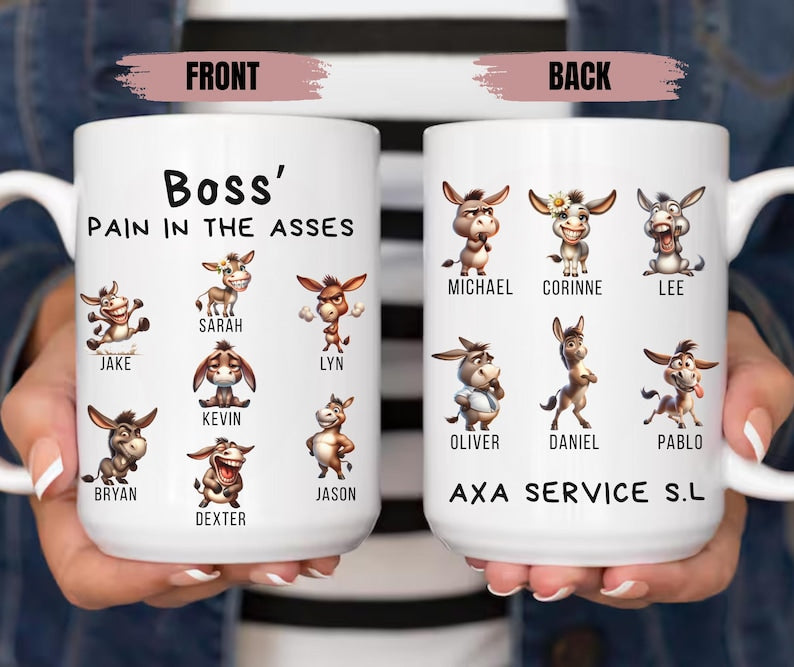 Funny Boss Gift, Boss Pain In The Asses Mug, Personalized Team Mug with Names, Office Humor Cup, Work Team Gift, Coworker Christmas Gift