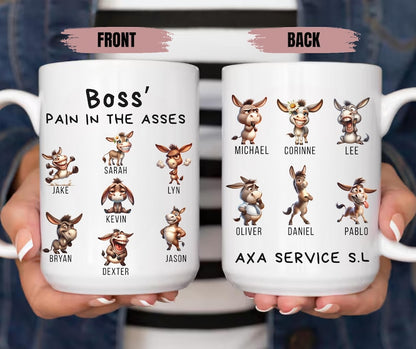 Funny Boss Gift, Boss Pain In The Asses Mug, Personalized Team Mug with Names, Office Humor Cup, Work Team Gift, Coworker Christmas Gift