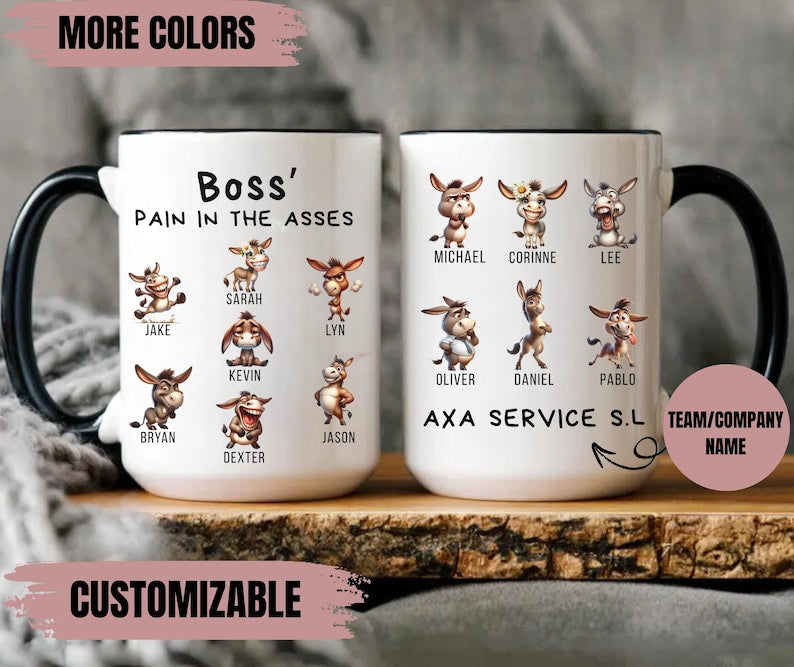 Funny Boss Gift, Boss Pain In The Asses Mug, Personalized Team Mug with Names, Office Humor Cup, Work Team Gift, Coworker Christmas Gift