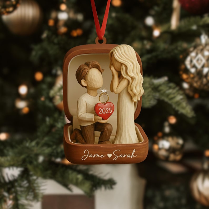Personalized Couple Marriage Proposal 2D Flat Ornament,Engagement Gift For Couples, Custom She Said Yes Acrylic Ornament,Engagement Ornament
