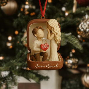 Personalized Couple Marriage Proposal 2D Flat Ornament,Engagement Gift For Couples, Custom She Said Yes Acrylic Ornament,Engagement Ornament