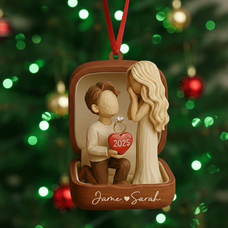Personalized Couple Marriage Proposal 2D Flat Ornament,Engagement Gift For Couples, Custom She Said Yes Acrylic Ornament,Engagement Ornament