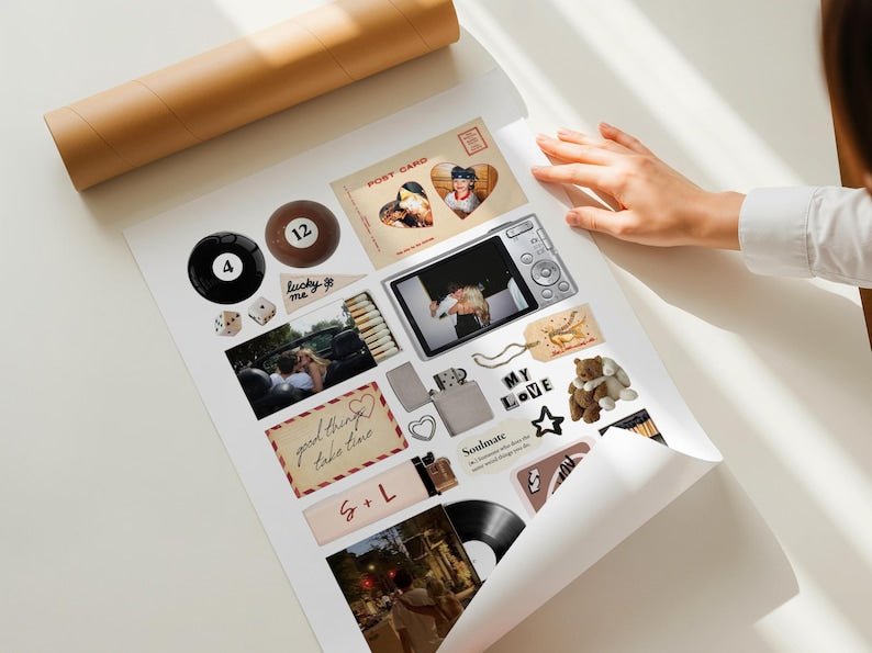 Printable Retro Matchbox Collage Poster Custom Couple Art Personalized Photo Collage Editable Canva Aesthetic Anniversary Gift