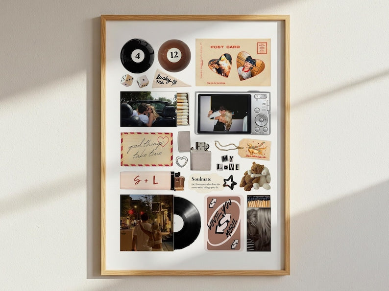 Printable Retro Matchbox Collage Poster Custom Couple Art Personalized Photo Collage Editable Canva Aesthetic Anniversary Gift