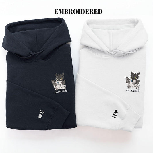 Embroidered Dragon Sweatshirt, Dragon Lover's Embroidered Sweatshirt, Initial With Heart On Sleeve, Anniversary Gift, Valentines Day Gift il_794xN.7512559287_s95p.jpg