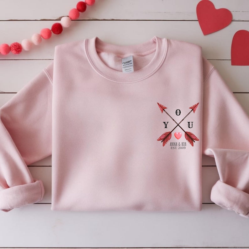 Custom Couple Sweatshirt T-shirt Personalized Love Arrow Hoodie Anniversary Gift for Him Her Valentine Day