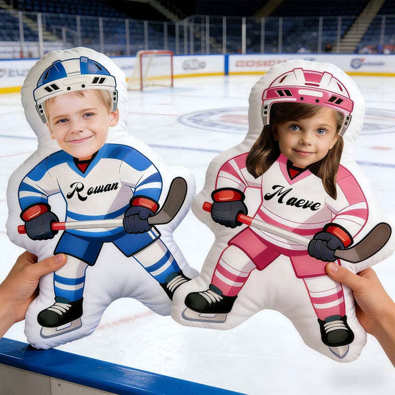 Custom Your Hockey Hero!Personalized Photo&Name Exclusive Hockey Pillow,Transform Your Face into an Ice Star,Gift for Players/Fans/Coaches
