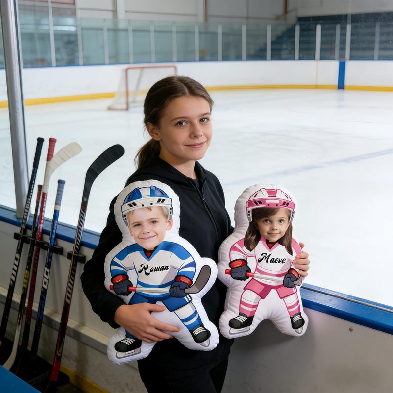 Custom Your Hockey Hero!Personalized Photo&Name Exclusive Hockey Pillow,Transform Your Face into an Ice Star,Gift for Players/Fans/Coaches
